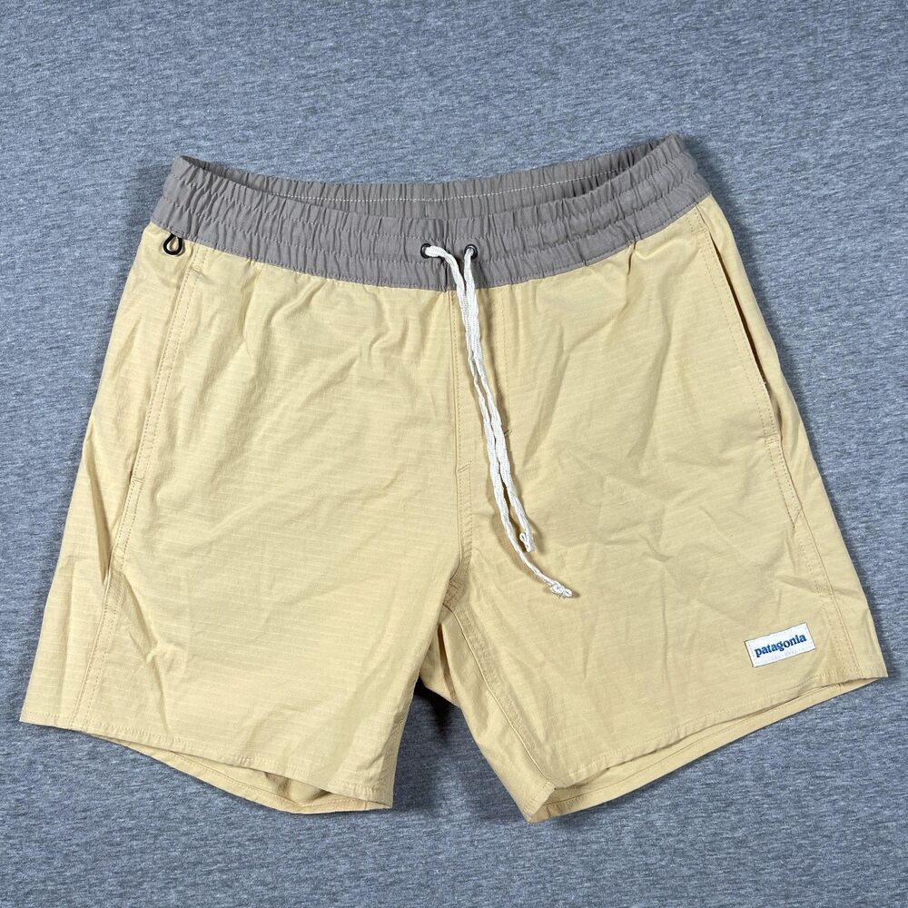 Patagonia Swim Trunks Mens S Yellow Colorblock Mesh Lined Pockets Drawstring